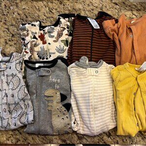 Lot of 7 Baby Boy Clothes 0-3 months, long sleeved Rompers Onesies MostlGerbers
